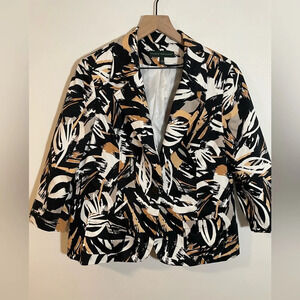 Harvé Benard Blazer Jacket Abstract Print Size XL Black White Brown EUC